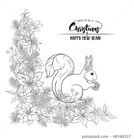Squirrel eating a pine cone on a Christmas wreath 46598337