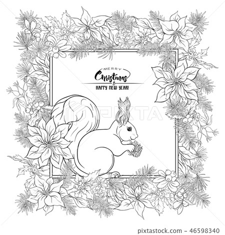 Squirrel eating a pine cone on a Christmas wreath 46598340