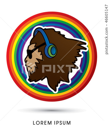 Face Gorilla with sun glasses and headphone vector 46605147