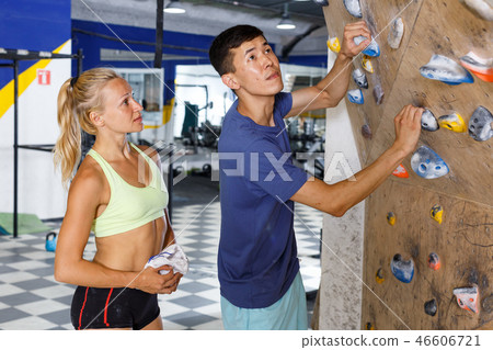 Couple of climbers on joint workout Couple of climbers on joint workout 46606721