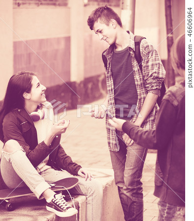Group of teenage friends chatting and having fun Group of teenage friends chatting and having fun 46606964