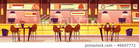 Vector cartoon cafe with various cuisine, background 46607772