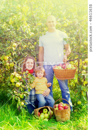Happy family with apple harvest 46611638