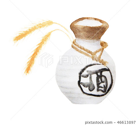 Watercolor painting of Sake on white background. 46613897