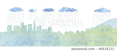 Illustration of cityscape and rain clouds - Stock Illustration ...