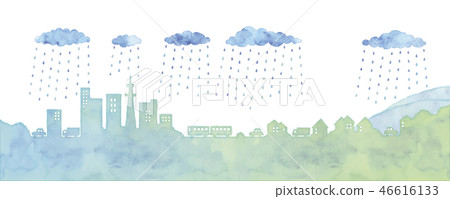 都市風景和雨雲的例證 46616133