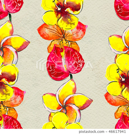 Seamless pattern With Tropical Flowers. Watercolor Background 46617941