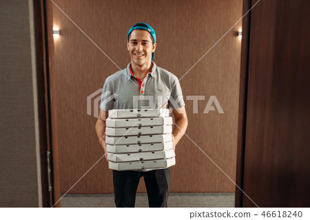 Pizza delivery man with boxes, delivering service Pizza delivery man with boxes, delivering service 46618240