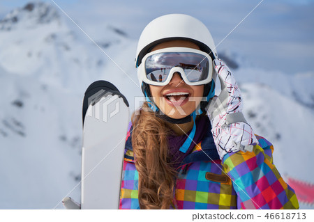 Woman Skier Enjoying Sunny Weather In Alps 46618713