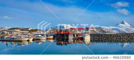 Fishing boats and yachts on pier in Norway 46620980