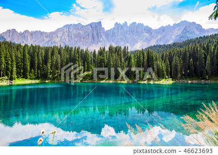 The Karersee, a lake in the Italian Dolomites The Karersee, a lake in the Italian Dolomites 46623693