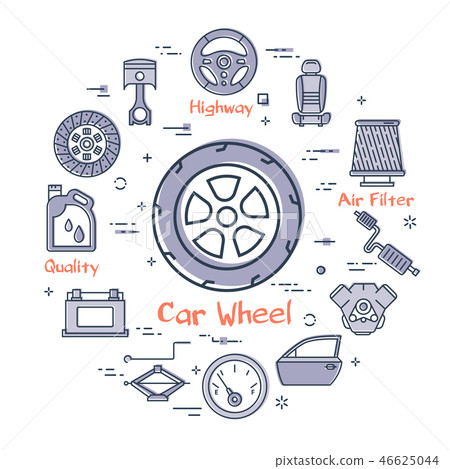 Vector linear round banner of car wheel with tire 46625044
