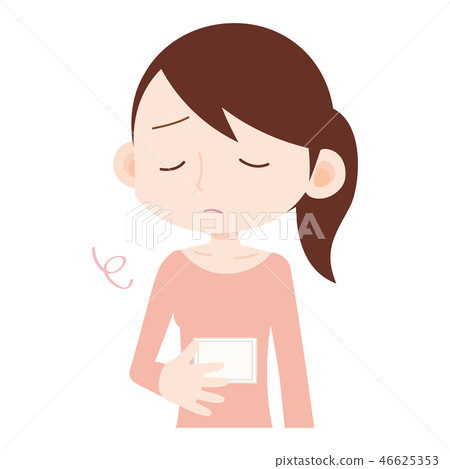 一個應用溫暖和溫暖他的胃的女人 一個應用溫暖和溫暖他的胃的女人 46625353
