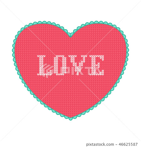 Pink knitted heart with love text greeting card 46625587
