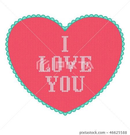 Pink knitted heart with love text greeting card 46625588