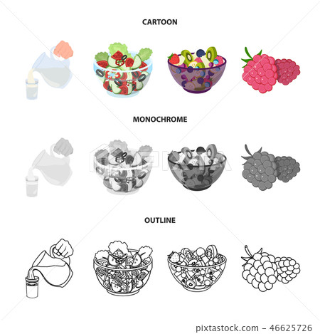 Fruit, vegetable salad and other types of food. Food set collection icons in cartoon,outline Fruit, vegetable salad and other types of food. Food set collection icons in cartoon,outline 46625726