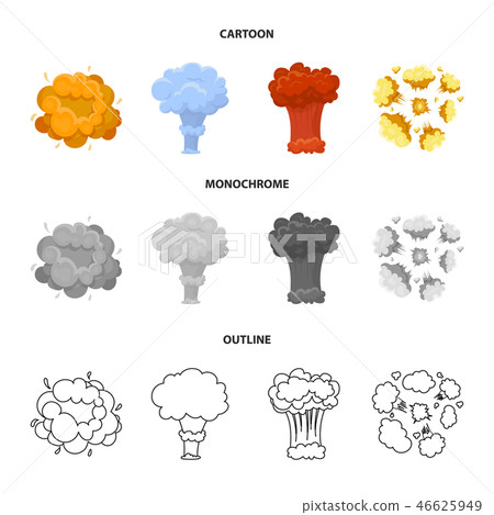 Flame, sparks, hydrogen fragments, atomic or gas explosion. Explosions set collection icons in Flame, sparks, hydrogen fragments, atomic or gas explosion. Explosions set collection icons in 46625949