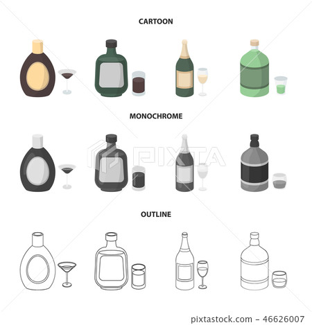 Liquor chocolate, champagne, absinthe, herbal liqueur.Alcohol set collection icons in cartoon 46626007