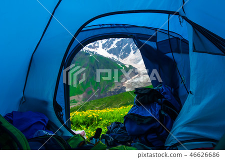 View on mountains from tourist tent View on mountains from tourist tent 46626686