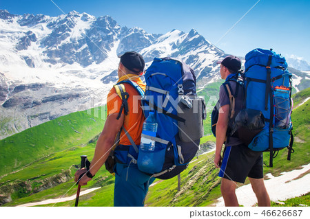 Hiking in mountains. Trekking in spring mountain Hiking in mountains. Trekking in spring mountain 46626687