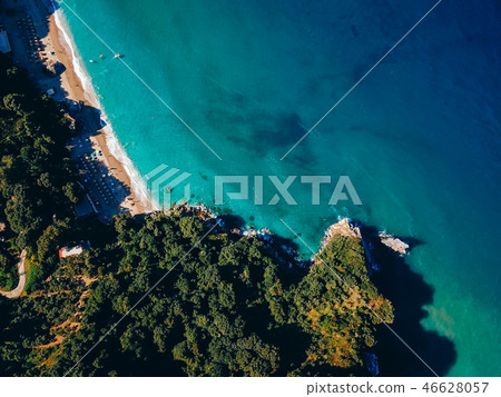 Drone top view of a sea cliff and a beach Drone top view of a sea cliff and a beach 46628057