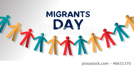 Migrants Day card of diverse people paper garland 46631370