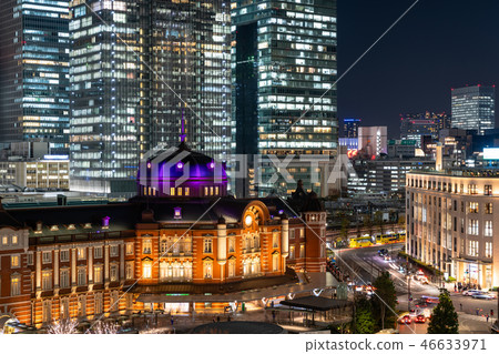 Tokyo Station Marunouchi Night view Light up Illumination Tokyo Station Marunouchi Night view Light up Illumination 46633971