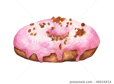 Watercolor hand drawn donut. 46634814