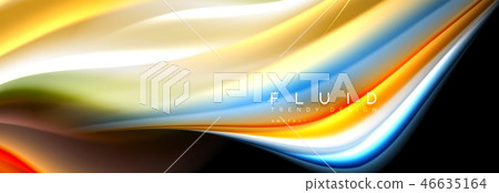 Bright colorful liquid fluid lines on black, modern abstract background 46635164