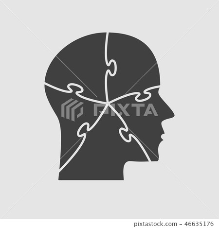 Grey Puzzle Piece Silhouette Head - Vector Jigsaw. - Stock Illustration ...