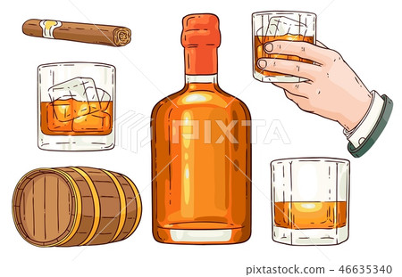 Vector whiskey alcohol symbols sketch icon set 46635340