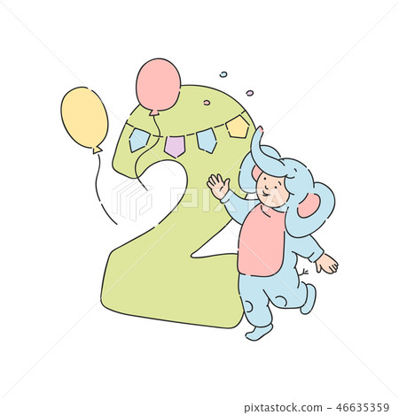 Vector kid in elephant costume number 2 two 46635359