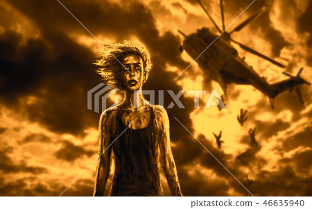 Female character and falling helicopter Female character and falling helicopter 46635940