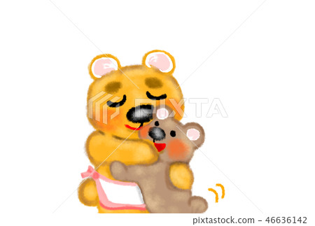 Hand-drawn illustration of a hugging bear parent and child. 46636142