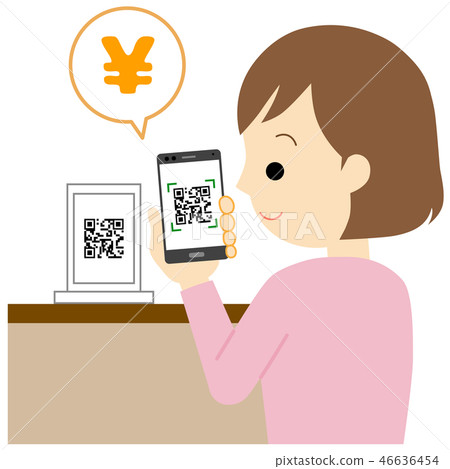 Woman reading and paying QR code with smartphone 46636454