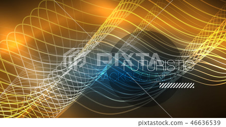 Glowing abstract wave on dark, shiny motion, Christmas and New Year magic space light. Techno 46636539