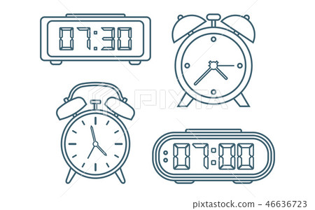 Alarm clocks icons, thin line style - Stock Illustration [46636723] - PIXTA