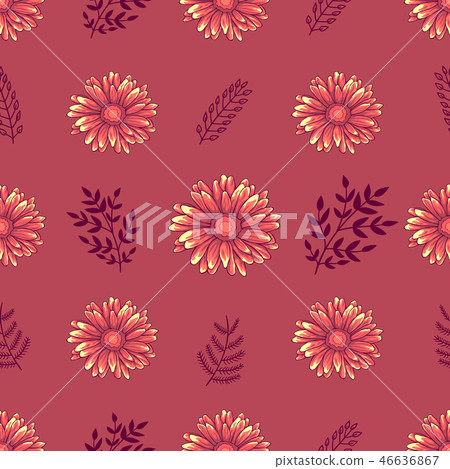 Seamless pattern with pink daisy flowers - Stock Illustration [46636867 ...