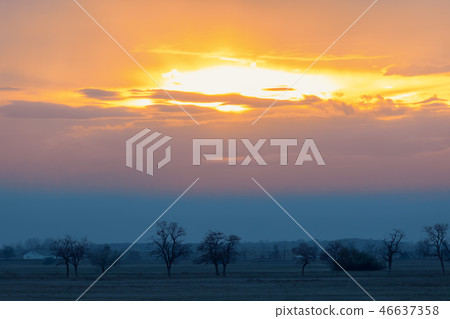 sunset landscape of Hortobagy landscape 46637358