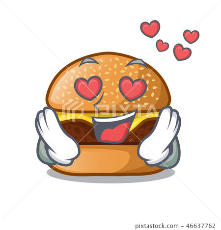In love cheese burger located on plate cartoon 46637762