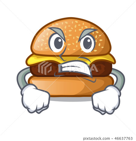 Angry cheese burger located on plate cartoon 46637763