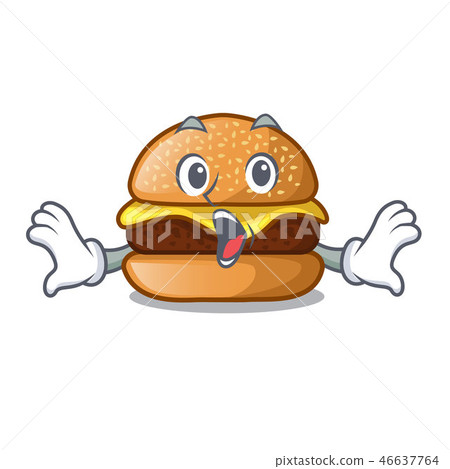 Surprised cheese burger located on plate cartoon 46637764