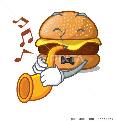 With trumpet cheese burger located on plate cartoon 46637765