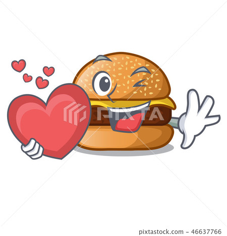 With heart cheese burger located on plate cartoon With heart cheese burger located on plate cartoon 46637766