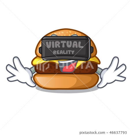 Virtual reality cheese burger located on plate...-插圖素材 [46637793] - PIXTA圖庫