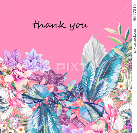 Elegant watercolor tropical flowers and palm leaves Elegant watercolor tropical flowers and palm leaves 46637819