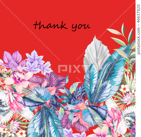 Elegant watercolor tropical flowers and palm leaves Elegant watercolor tropical flowers and palm leaves 46637820