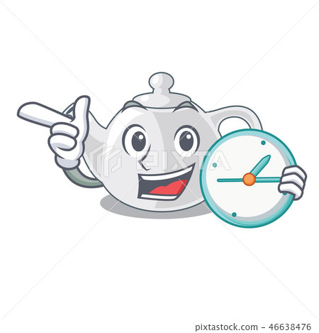 With clock porcelain teapot ceramic isolate on mascot With clock porcelain teapot ceramic isolate on mascot 46638476