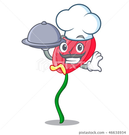 Chef with food anthurium flower pink in cartoon garden Chef with food anthurium flower pink in cartoon garden 46638934