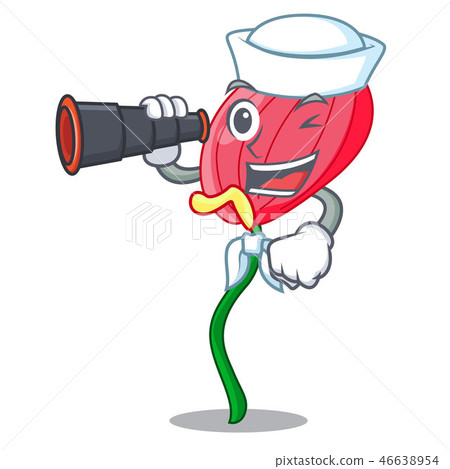 Sailor with binocular anthurium flower pink in cartoon garden Sailor with binocular anthurium flower pink in cartoon garden 46638954